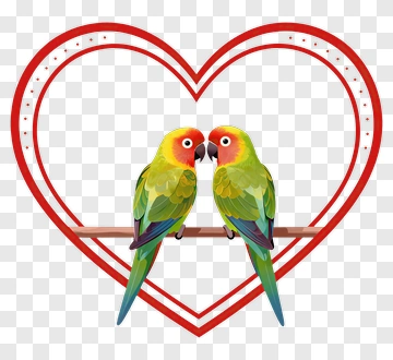Lovebirds In A Heart Frame PNG