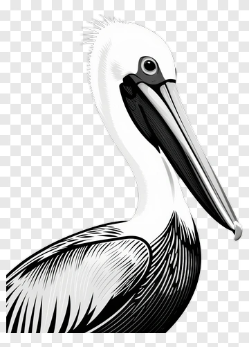 Black And White Pelican Illustration PNG