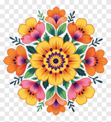 Colorful Floral Mandala Design PNG