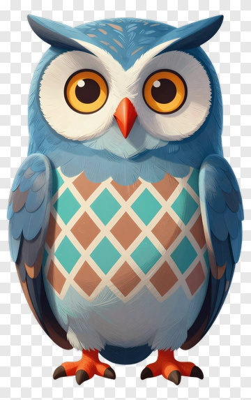 Cartoon Owl With Blue And White Patterns PNG