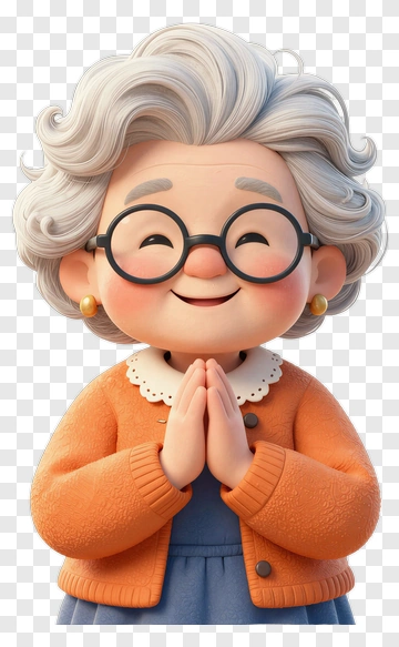 Cartoon Grandmother Smiling With Hands Together PNG