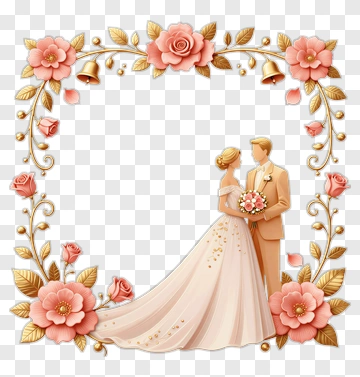 Wedding Couple Surrounded By Floral Decorations PNG