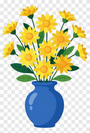 Colorful Flower Bouquet In A Blue Vase PNG