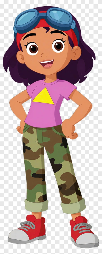 Cartoon Girl In Camouflage Pants PNG