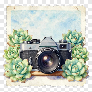Vintage Camera Surrounded By Succulents PNG