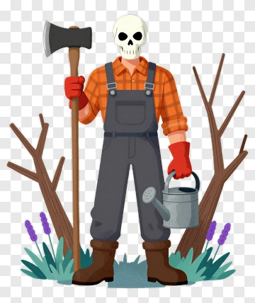 Cartoon Gardener Holding An Axe And Watering Can PNG