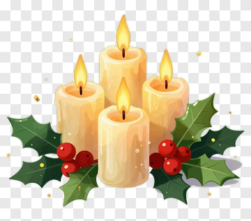 Christmas Candles With Holly And Berries PNG