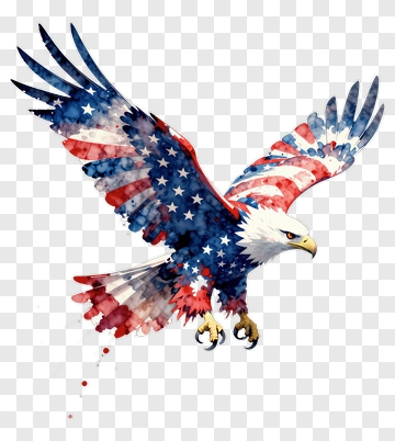 Watercolor American Eagle With Flag Colors PNG