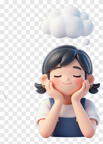 Thoughtful Girl With Dream Cloud PNG