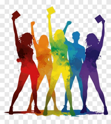 Colorful Silhouettes Of Dancing Figures Holding Books PNG