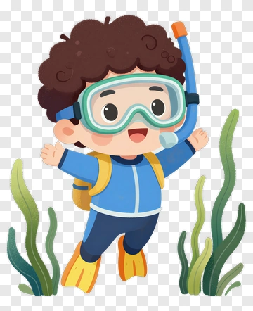 Cartoon Boy Snorkeling In A Sea Environment PNG