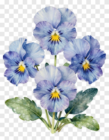 Watercolor Purple Pansy Flowers PNG