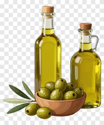 Olive Oil Bottles And Bowl Of Olives PNG