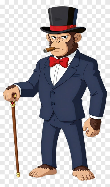 Cartoon Monkey In A Suit With A Cane PNG