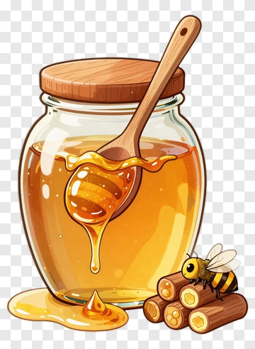 Honey Jar With Wooden Spoon And Bee PNG
