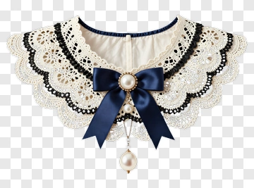 Lace Collar With Bow And Pearl Pendant PNG