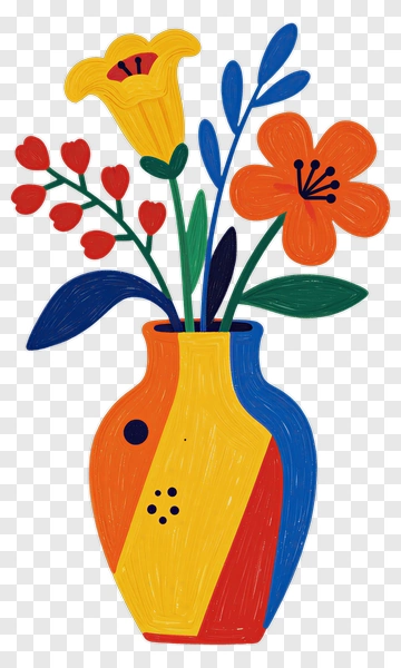 Colorful Flower Vase With Various Blooms PNG