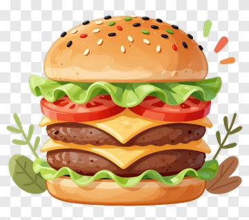 Cartoon Hamburger With Lettuce And Tomato PNG