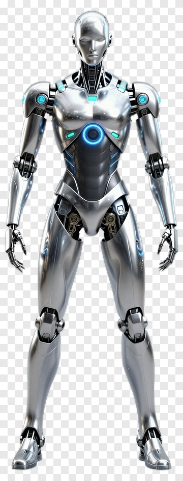 3D Robot With Blue Accents PNG