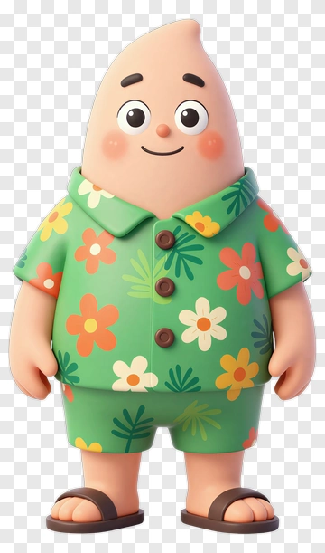 Cartoon Character In Floral Shirt PNG