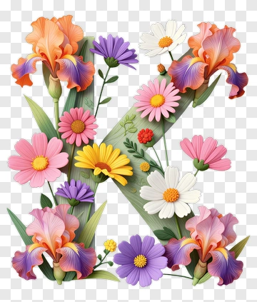 Floral Letter K With Colorful Flowers PNG