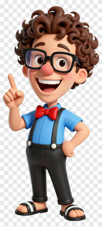 Cartoon Boy With Curly Hair And Glasses PNG