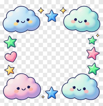 Cute Clouds And Stars Frame PNG