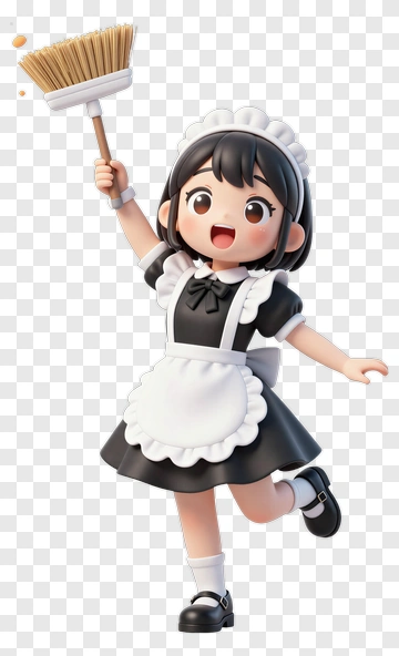 3D Maid Holding A Broom PNG