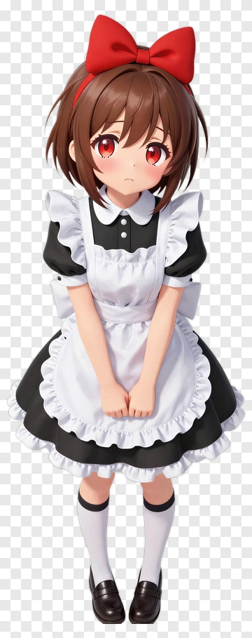 Anime Maid Character With Red Bow PNG