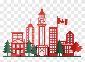 Canadian City Skyline With Flag And Trees PNG