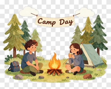 Camp Day With Children By A Campfire PNG