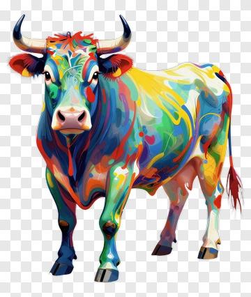 Colorful Cow With Abstract Patterns PNG