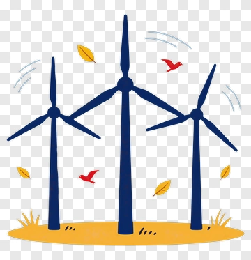 Wind Turbines With Birds And Leaves PNG