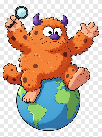Cartoon Monster Sitting On A Globe PNG