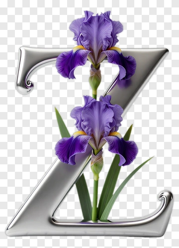 Purple Iris Flowers With Silver Letter Z PNG