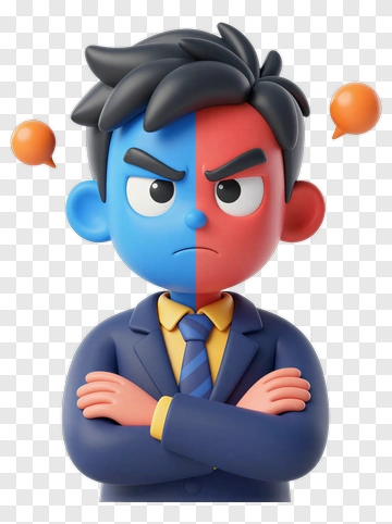 3D Cartoon Character With Split Facial Expression PNG