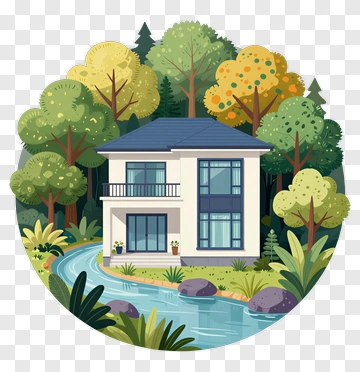 Modern House In A Lush Forest Environment PNG