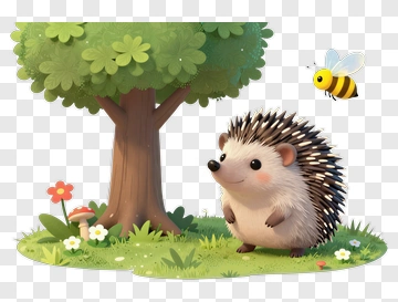 Cartoon Hedgehog Standing Beside A Tree PNG