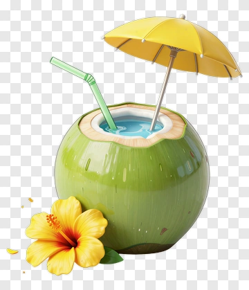Coconut Drink With Straw And Umbrella PNG