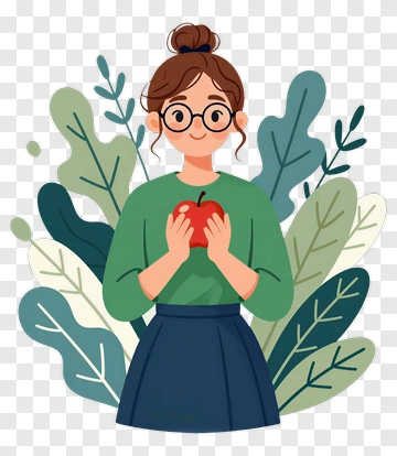 Cartoon Woman Holding An Apple PNG