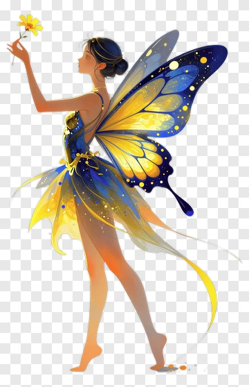 Colorful Fairy Holding A Flower PNG