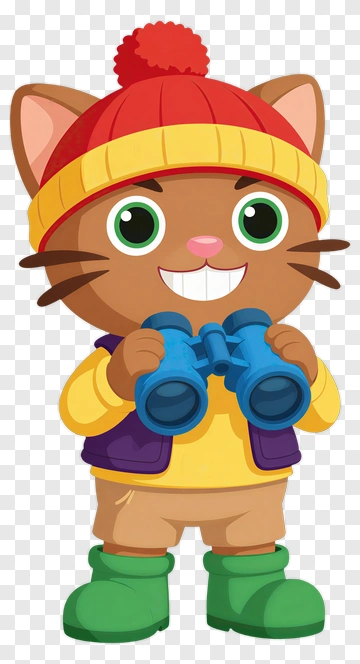 Cartoon Cat Holding Binoculars PNG