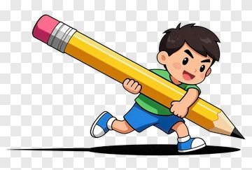 Cartoon Boy Carrying A Giant Pencil PNG