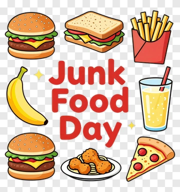 Junk Food Day Celebration With Various Foods PNG