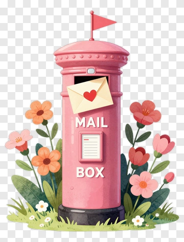 Pink Mailbox Surrounded By Colorful Flowers PNG