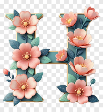 Floral Letter H With Pink Flowers PNG