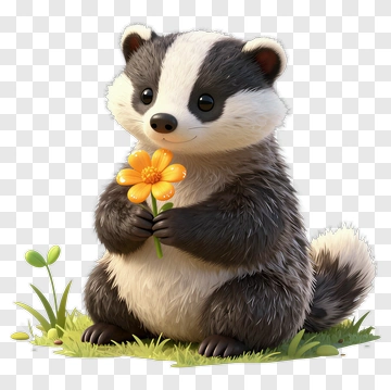 Cartoon Badger Holding A Flower PNG