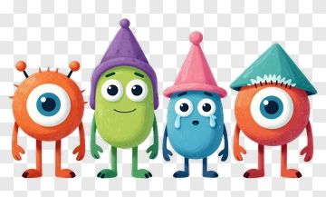 Colorful Cartoon Monsters With Hats PNG