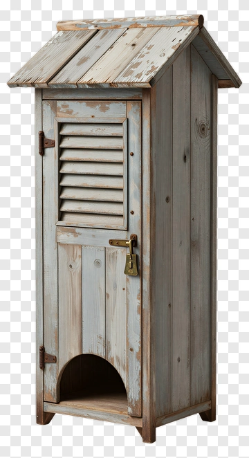 Wooden Storage Cabinet With Louvered Door PNG