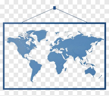 Blue World Map In A Frame PNG